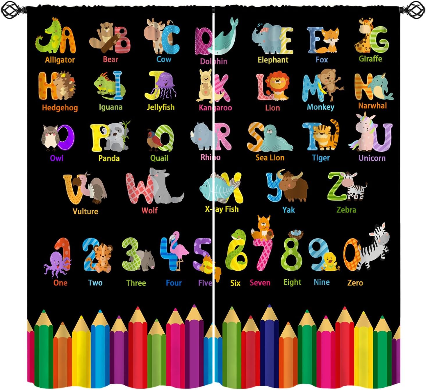 Kids Education Youtube - Мультяшные шторы с алфавитом ABC, красочный